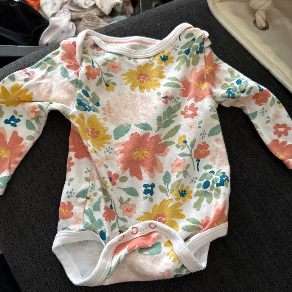 Cloud Island Floral Long Sleeve Bodysuit - Pink, Yellow, Green